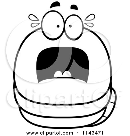 Cartoon Clipart Of A Black And White Chubby Scared Worm - Vector Outlined Coloring Page by Cory Thoman