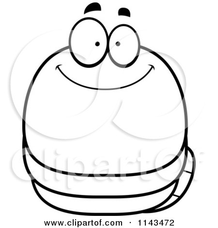 Cartoon Clipart Of A Black And White Chubby Smiling Worm - Vector Outlined Coloring Page by Cory Thoman