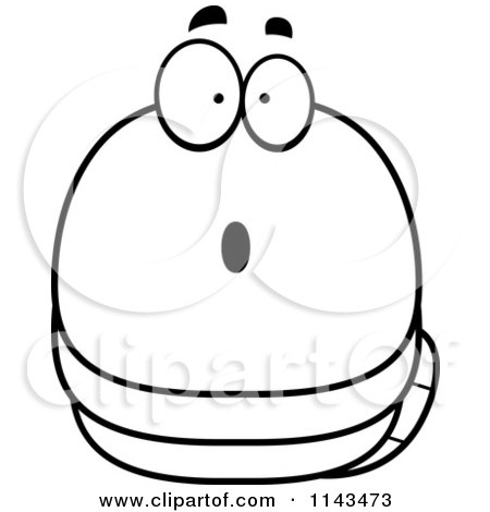 Cartoon Clipart Of A Black And White Chubby Surprised Worm - Vector Outlined Coloring Page by Cory Thoman