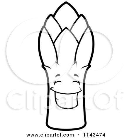 Cartoon Clipart Of A Black And White Smiling Asparagus Character - Vector Outlined Coloring Page by Cory Thoman