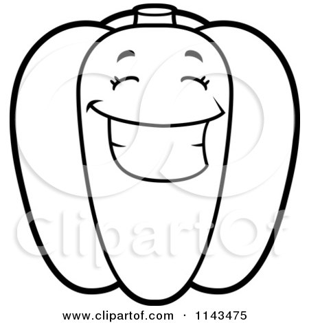 Cartoon Clipart Of A Black And White Happy Bell Pepper Character - Vector Outlined Coloring Page by Cory Thoman