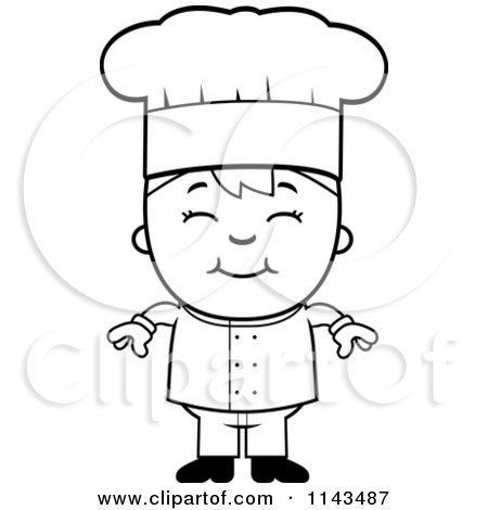 Cartoon Clipart Of A Black And White Happy Chef Boy Smiling - Vector Outlined Coloring Page by Cory Thoman