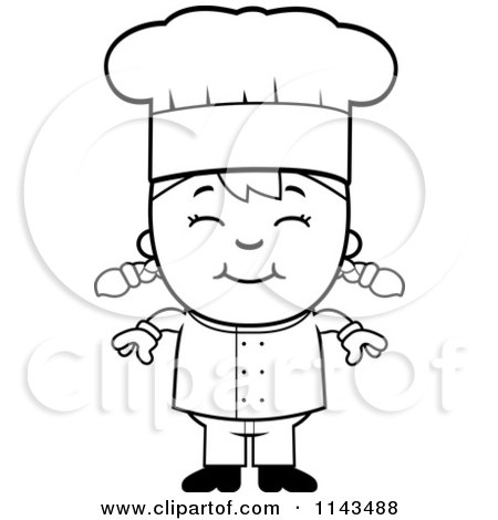 Cartoon Clipart Of A Black And White Happy Chef Girl Smiling - Vector Outlined Coloring Page by Cory Thoman