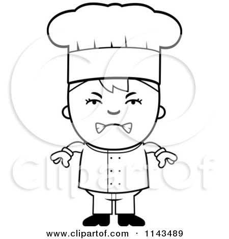 Cartoon Clipart Of A Black And White Mad Chef Boy - Vector Outlined Coloring Page by Cory Thoman