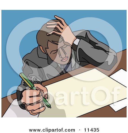 Stressed Businessman Doing Paperwork at a Desk Clipart Illustration by AtStockIllustration