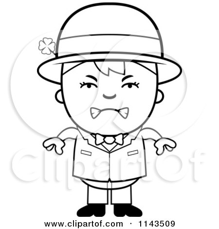 Cartoon Clipart Of A Black And White Mad Child Leprechaun Boy - Vector Outlined Coloring Page by Cory Thoman
