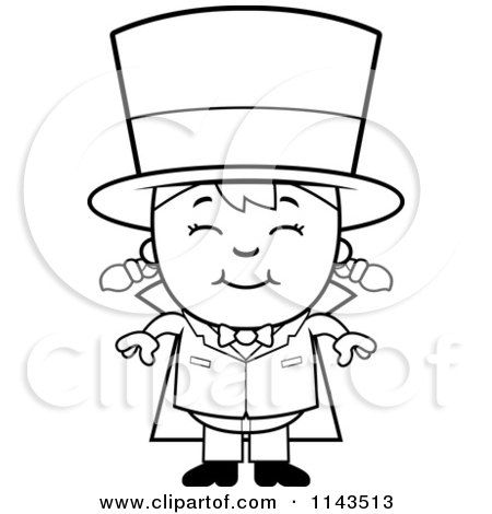 Cartoon Clipart Of A Black And White Happy Magician Girl Smiling - Vector Outlined Coloring Page by Cory Thoman