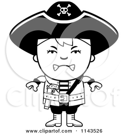 Cartoon Clipart Of A Black And White Mad Pirate Boy - Vector Outlined Coloring Page by Cory Thoman