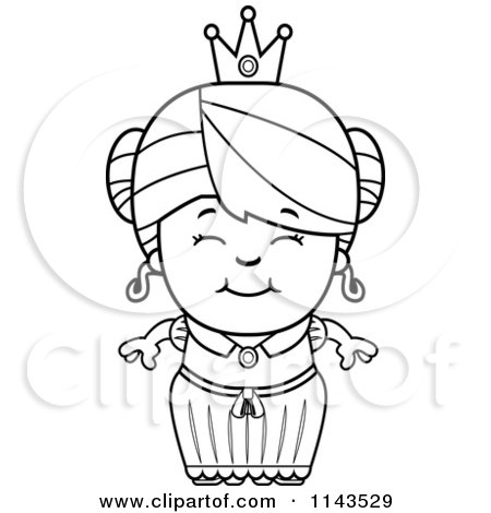 Cartoon Clipart Of A Black And White Cute Princess Girl - Vector Outlined Coloring Page by Cory Thoman