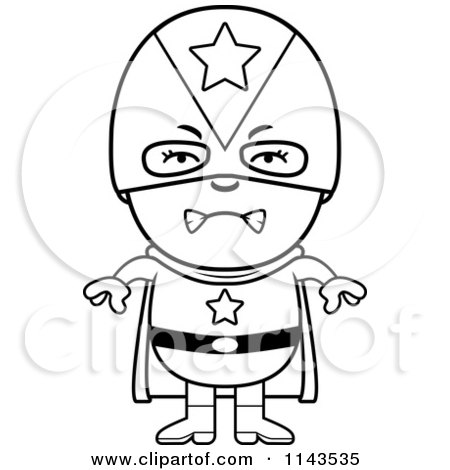 Cartoon Clipart Of A Black And White Mad Super Boy - Vector Outlined Coloring Page by Cory Thoman