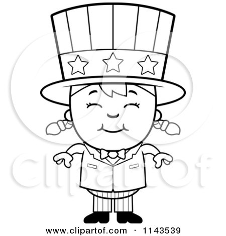 Cartoon Clipart Of A Black And White Happy Uncle Sam Girl - Vector Outlined Coloring Page by Cory Thoman