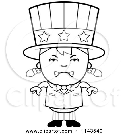 Cartoon Clipart Of A Black And White Mad Uncle Sam Girl - Vector Outlined Coloring Page by Cory Thoman
