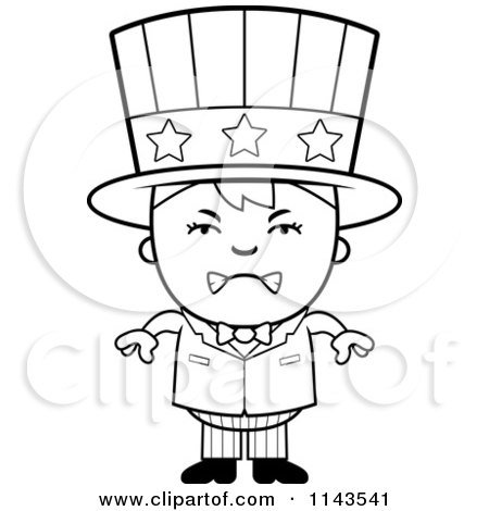 Cartoon Clipart Of A Black And White Mad Uncle Sam Boy - Vector Outlined Coloring Page by Cory Thoman