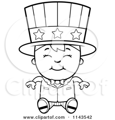 Cartoon Clipart Of A Black And White Happy Uncle Sam Boy Sitting - Vector Outlined Coloring Page by Cory Thoman