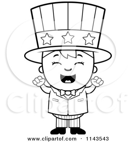 Cartoon Clipart Of A Black And White Happy Uncle Sam Boy Cheering - Vector Outlined Coloring Page by Cory Thoman