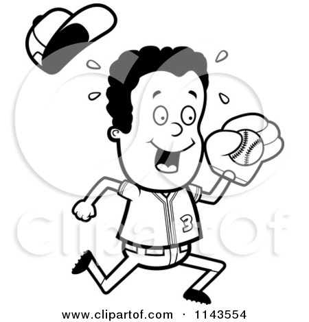 Cartoon Clipart Of A Black And White Black Baseball Boy Catching A Ball - Vector Outlined Coloring Page by Cory Thoman