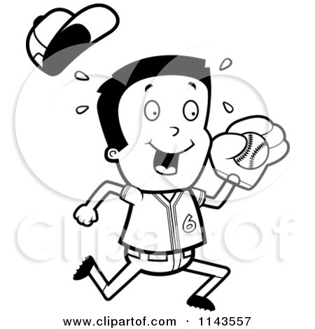 Cartoon Clipart Of A Black And White Little League Baseball Boy Catching A Ball - Vector Outlined Coloring Page by Cory Thoman