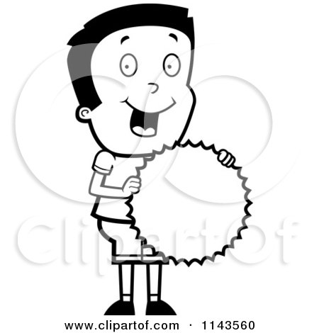 Cartoon Clipart Of A Black And White Proud Boy Holding A Burst Award - Vector Outlined Coloring Page by Cory Thoman