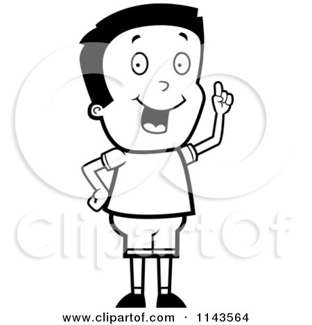 Cartoon Clipart Of A Black And White Creative Boy With An Idea - Vector Outlined Coloring Page by Cory Thoman