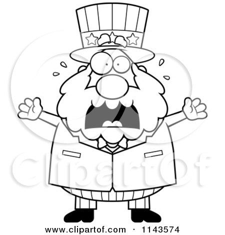 Cartoon Clipart Of A Black And White Chubby Uncle Sam Freaking Out - Vector Outlined Coloring Page by Cory Thoman