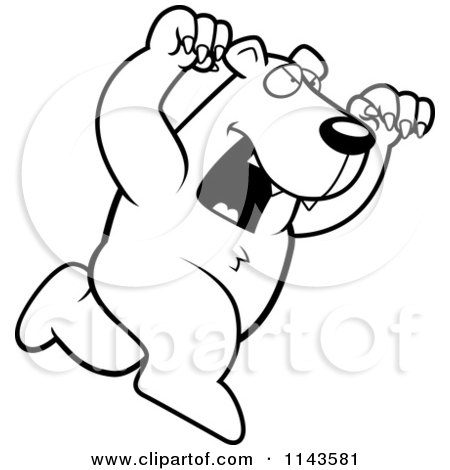 Cartoon Clipart Of A Black And White Polar Bear Attacking - Vector Outlined Coloring Page by Cory Thoman