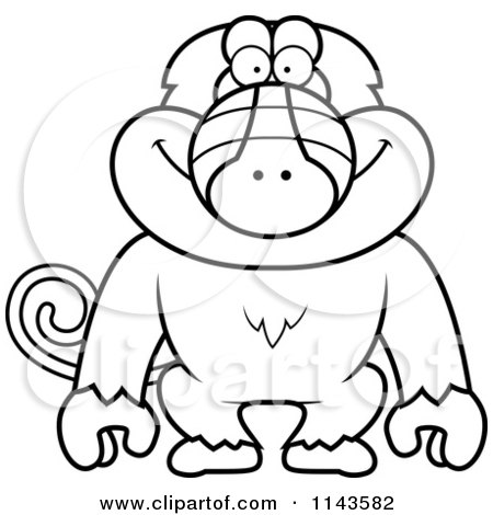 Cartoon Clipart Of A Black And White Baboon Monkey - Vector Outlined Coloring Page by Cory Thoman