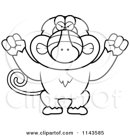 Cartoon Clipart Of A Black And White Mad Baboon Monkey - Vector Outlined Coloring Page by Cory Thoman