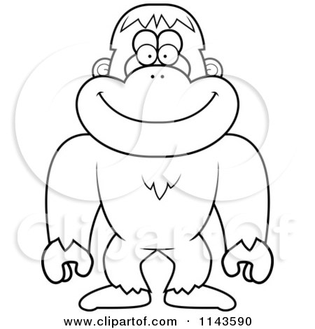Cartoon Clipart Of A Black And White Bigfoot Sasquatch - Vector Outlined Coloring Page by Cory Thoman