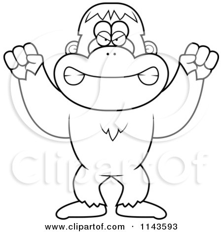 Cartoon Clipart Of A Black And White Mad Bigfoot Sasquatch - Vector Outlined Coloring Page by Cory Thoman