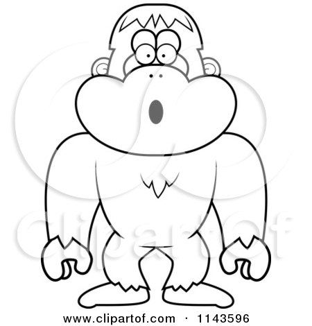 Cartoon Clipart Of A Black And White Shocked Bigfoot Sasquatch - Vector Outlined Coloring Page by Cory Thoman