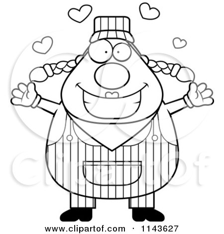 Cartoon Clipart Of A Black And White Loving Female Train Engineer - Vector Outlined Coloring Page by Cory Thoman