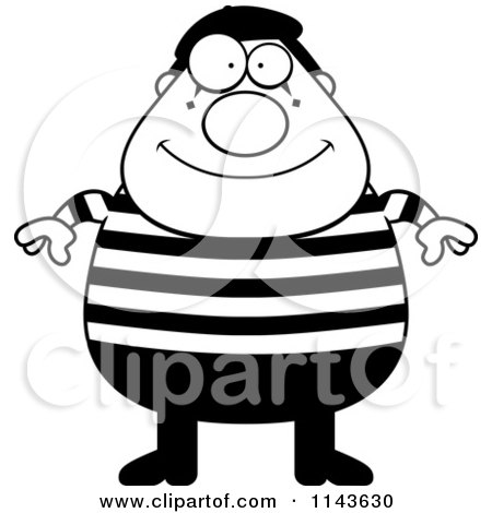 Cartoon Clipart Of A Black And White Chubby Mime - Vector Outlined Coloring Page by Cory Thoman
