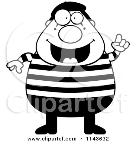 Cartoon Clipart Of A Black And White Chubby Mime With An Idea - Vector Outlined Coloring Page by Cory Thoman