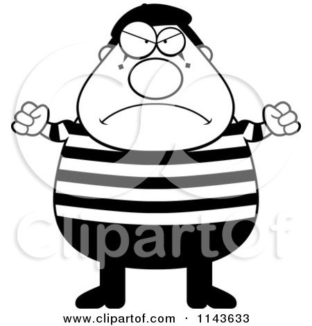 Cartoon Clipart Of A Black And White Angry Chubby Mime - Vector Outlined Coloring Page by Cory Thoman