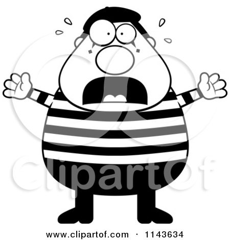 Cartoon Clipart Of A Black And White Chubby Mime Stressing Out - Vector Outlined Coloring Page by Cory Thoman
