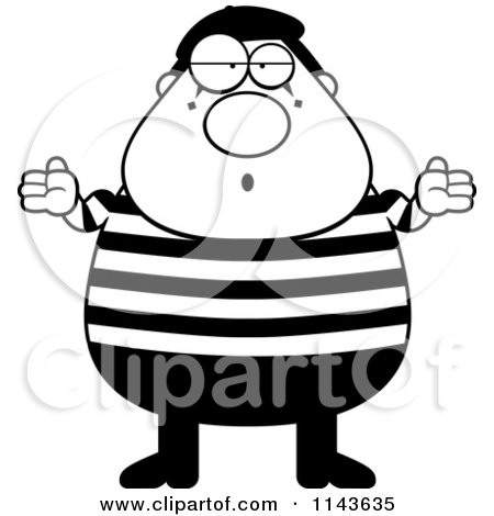 Cartoon Clipart Of A Black And White Chubby Mime Shrugging - Vector Outlined Coloring Page by Cory Thoman