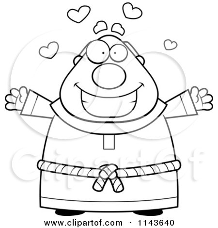 Cartoon Clipart Of A Black And White Loving Chubby Monk - Vector Outlined Coloring Page by Cory Thoman
