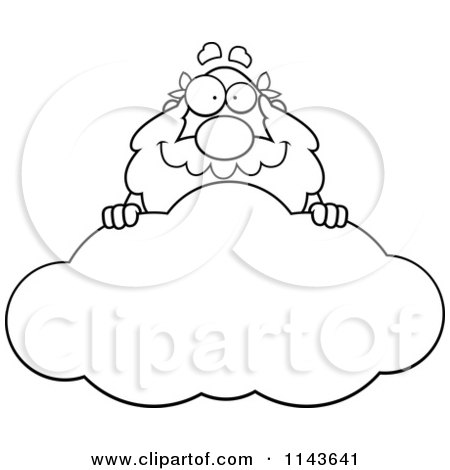 Cartoon Clipart Of A Black And White Greek Man Behind A Cloud - Vector Outlined Coloring Page by Cory Thoman