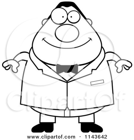 Cartoon Clipart Of A Black And White Plump Groom - Vector Outlined Coloring Page by Cory Thoman