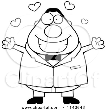 Cartoon Clipart Of A Black And White Loving Plump Groom - Vector Outlined Coloring Page by Cory Thoman
