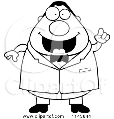 Cartoon Clipart Of A Black And White Smart Plump Groom - Vector Outlined Coloring Page by Cory Thoman