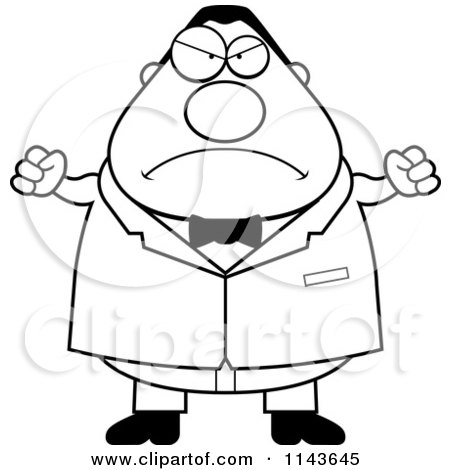 Cartoon Clipart Of A Black And White Mad Plump Groom - Vector Outlined Coloring Page by Cory Thoman