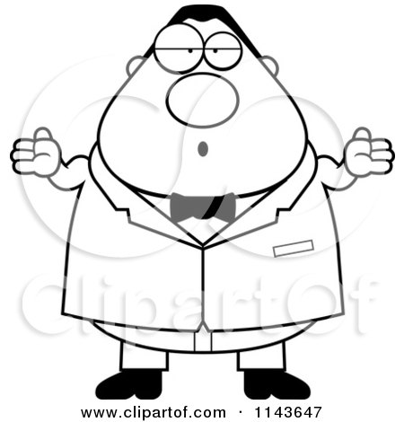 Cartoon Clipart Of A Black And White Shrugging Plump Groom - Vector Outlined Coloring Page by Cory Thoman