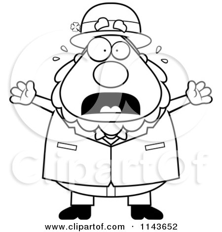 Cartoon Clipart Of A Black And White Screaming Irish Leprechaun Man - Vector Outlined Coloring Page by Cory Thoman