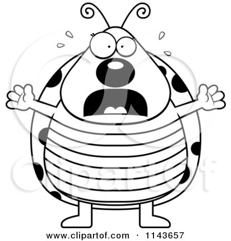 Cartoon Clipart Of A Black And White Scared Ladybug Panicking - Vector Outlined Coloring Page by Cory Thoman