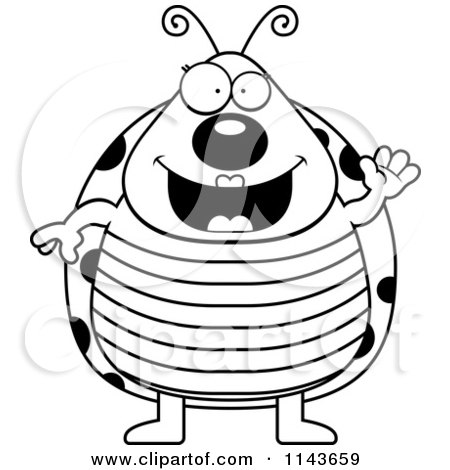 Cartoon Clipart Of A Black And White Happy Ladybug Waving - Vector Outlined Coloring Page by Cory Thoman