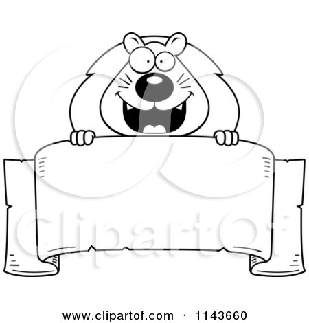 Cartoon Clipart Of A Black And White Lion Over A Banner - Vector Outlined Coloring Page by Cory Thoman