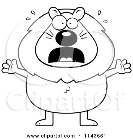 Cartoon Clipart Of A Black And White Scared Lion - Vector Outlined Coloring Page by Cory Thoman