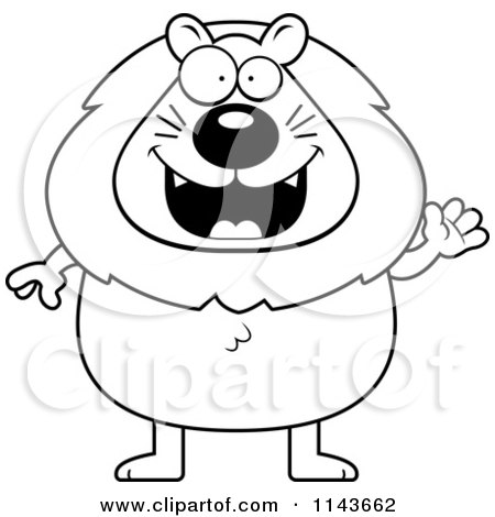 Cartoon Clipart Of A Black And White Waving Lion - Vector Outlined Coloring Page by Cory Thoman