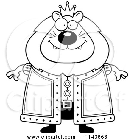 Cartoon Clipart Of A Black And White King Lion - Vector Outlined Coloring Page by Cory Thoman